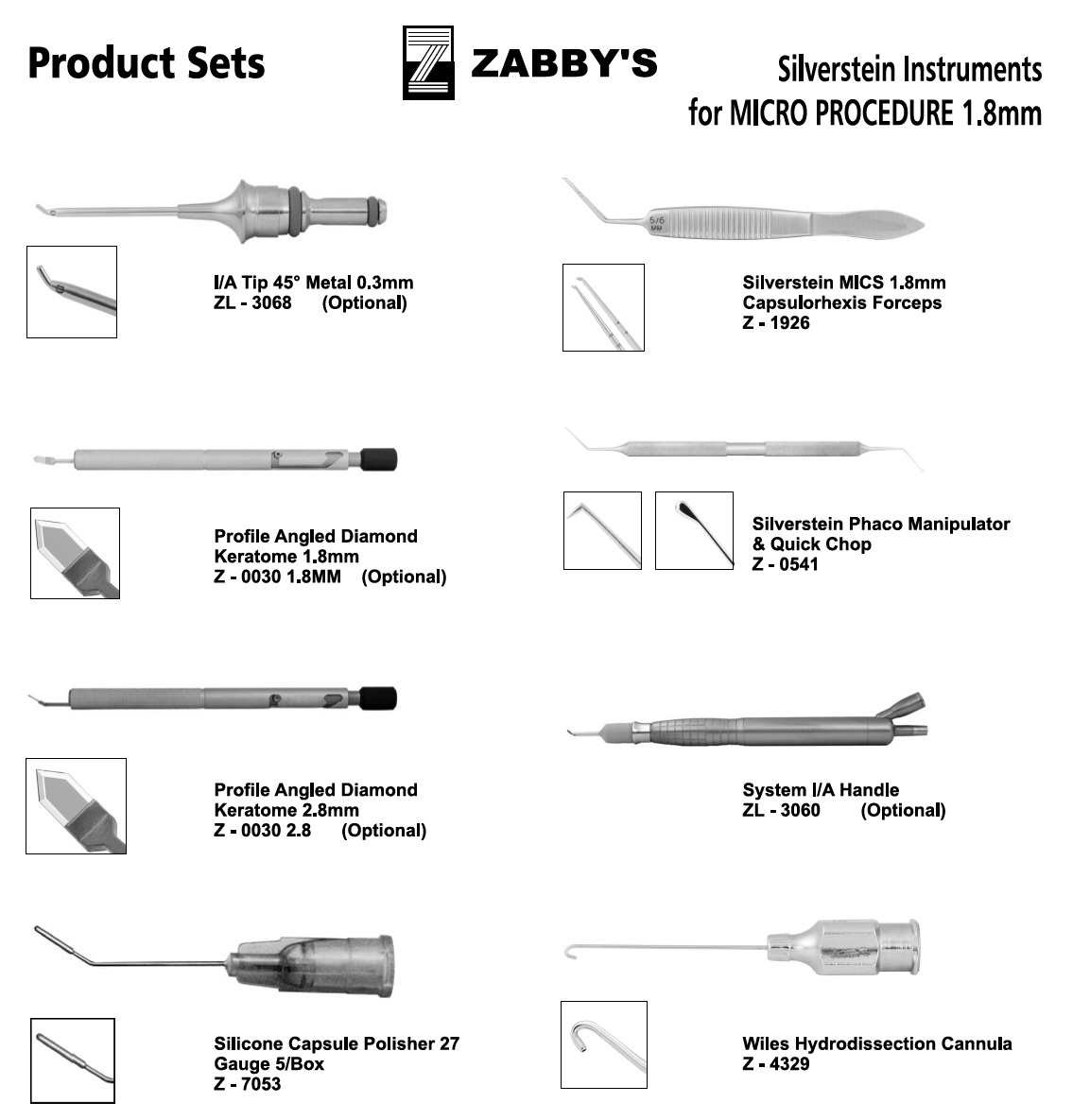 ZABBYS SILVERSTEIN TYPE MICS SET EXCLUDING OPTIONAL ITEMS