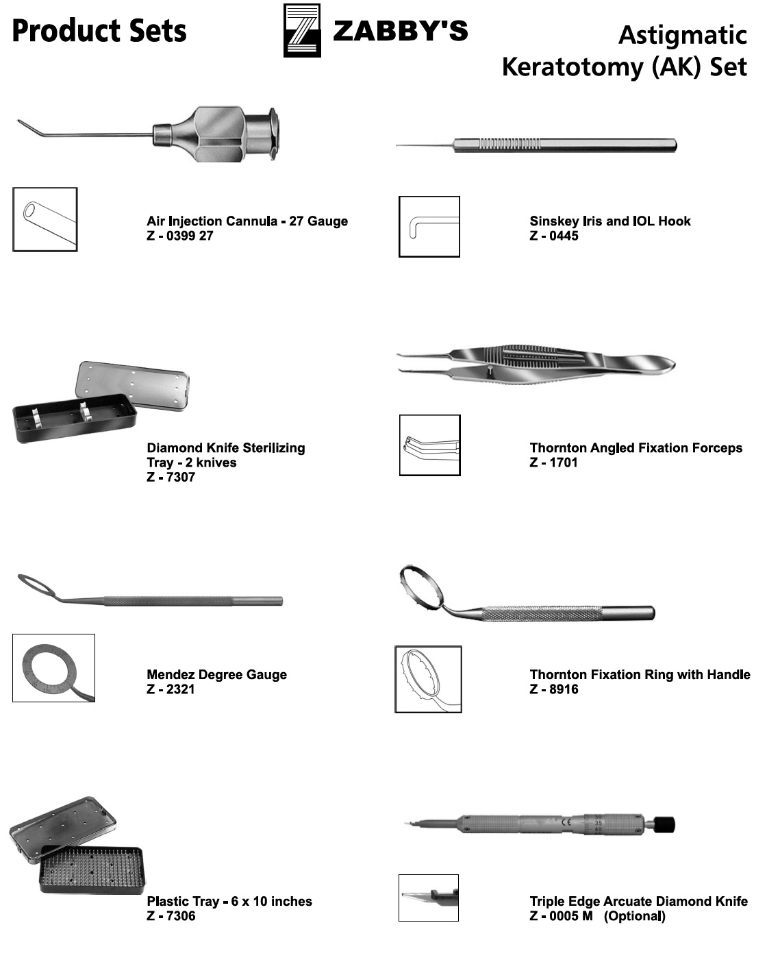 ZABBYS Astigmatic Keratotomy (AK) Set EXCLUDING OPTIONAL ITEMS