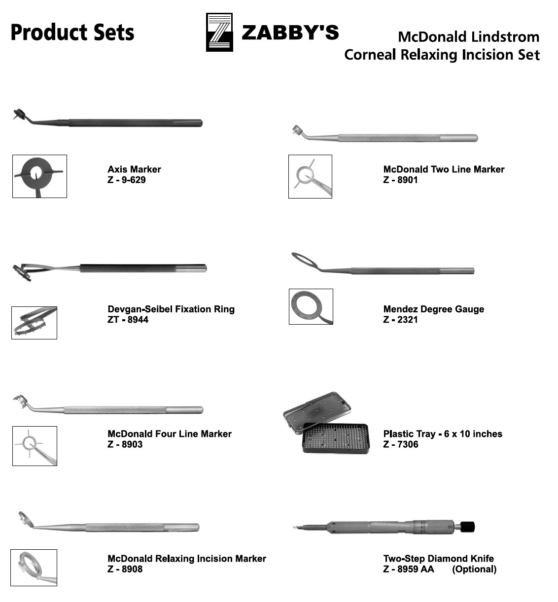 ZABBYS CORNEAL RELAXING INCISION SET EXCLUDING OPTIONAL ITEMS