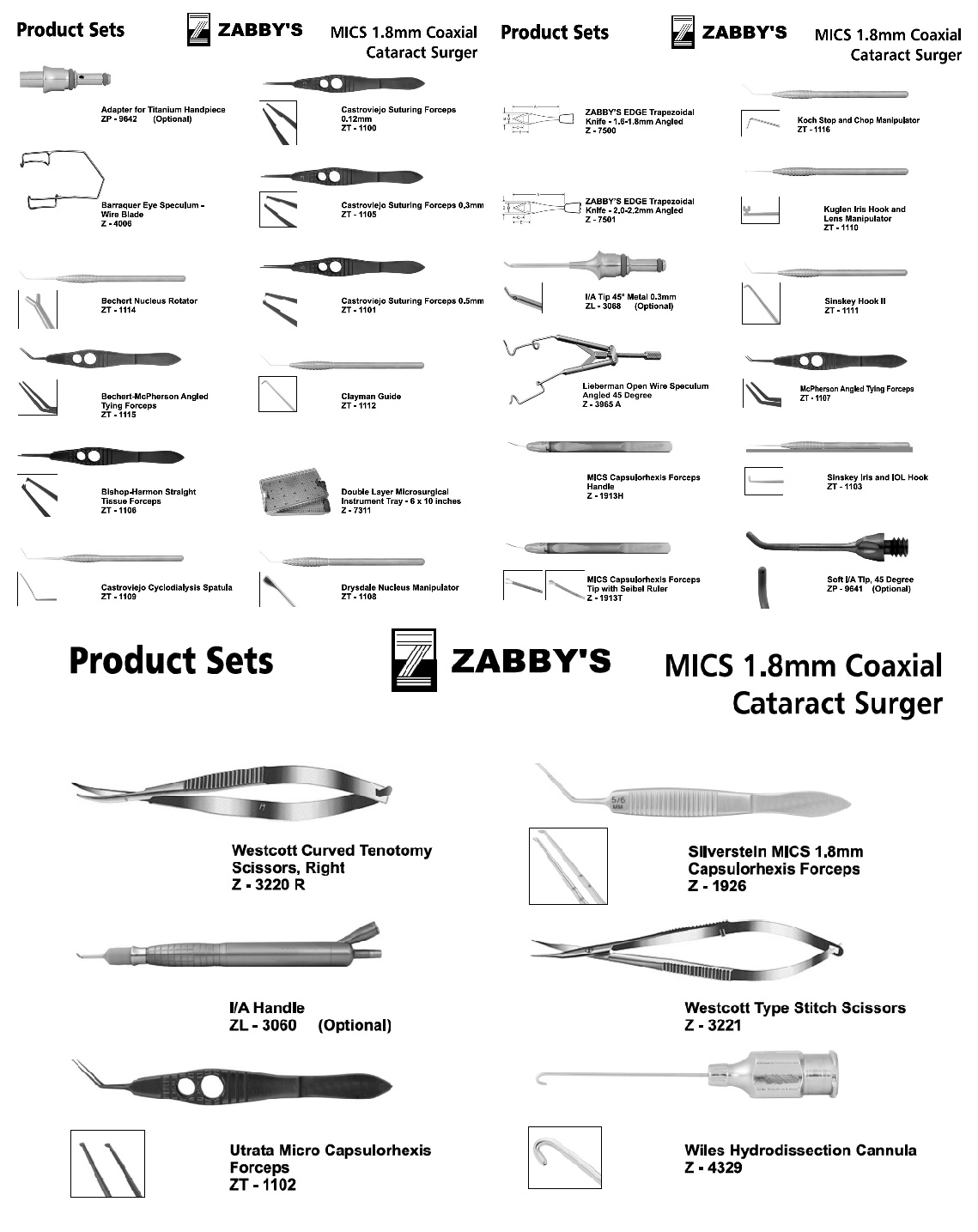 ZABBYS 1.8MM MICS COAXIAL CATARACT SET EXCLUDING OPTIONAL ITEMS